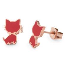 Gift Cute Cat Shaped Animal Enamel Stainless Steel Earring Studs For Girls